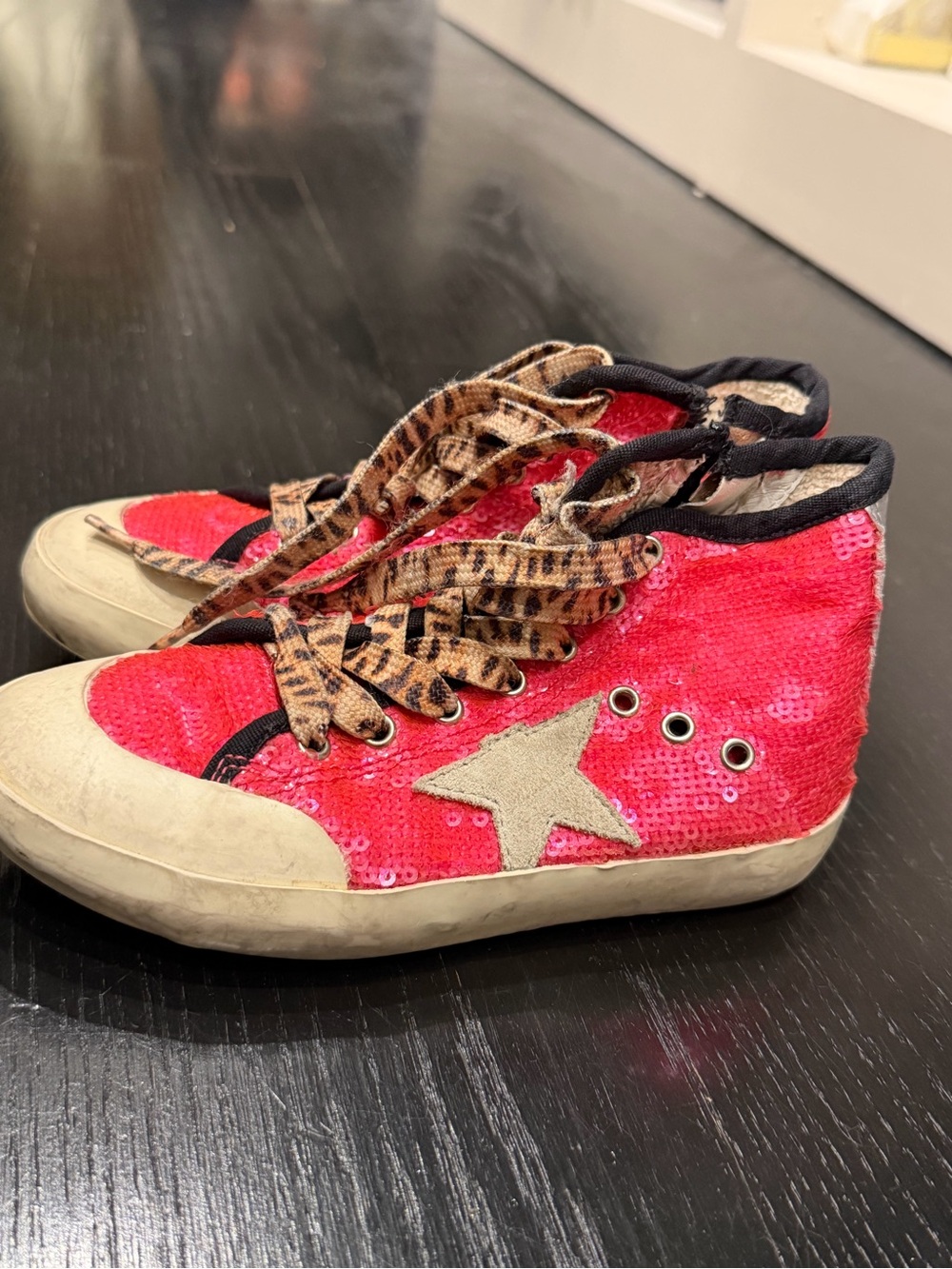 Golden Goose Kids Hot Pink🩷 Sequin High-Top Sneakers with Leopard Laces